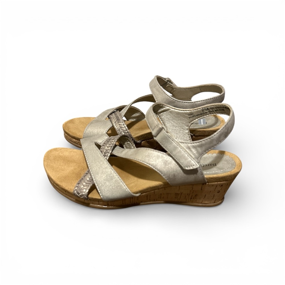 Bare Trapp Silver Women Strappy Cork Heeled Sandals Size 9.5M - Picture 2 of 5
